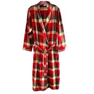 Ladies LL Bean Red Scotch Red Plaid Cotton Flannel Robe Women's Med Reg Size EUC